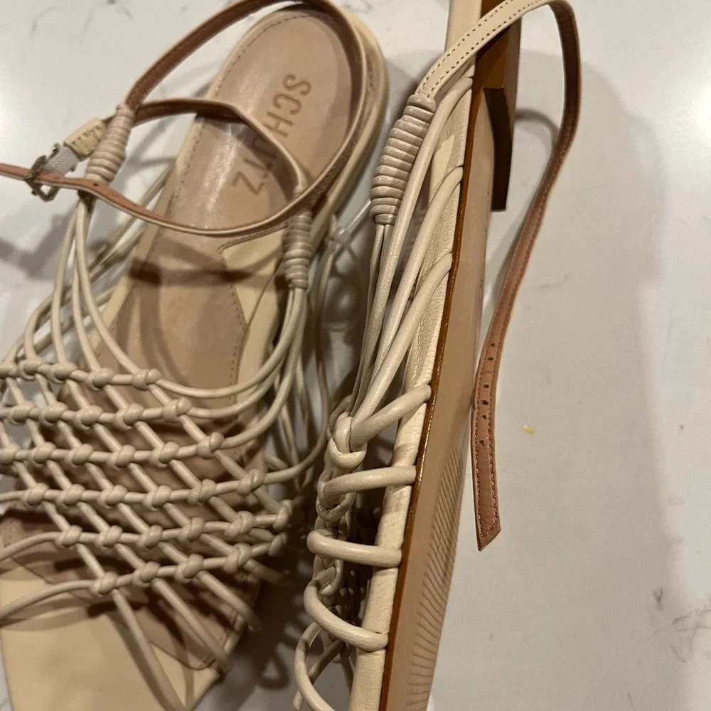 New Bone Leather Schutz Tinah woven flat sandals Size 10 - Picture 6 of 6